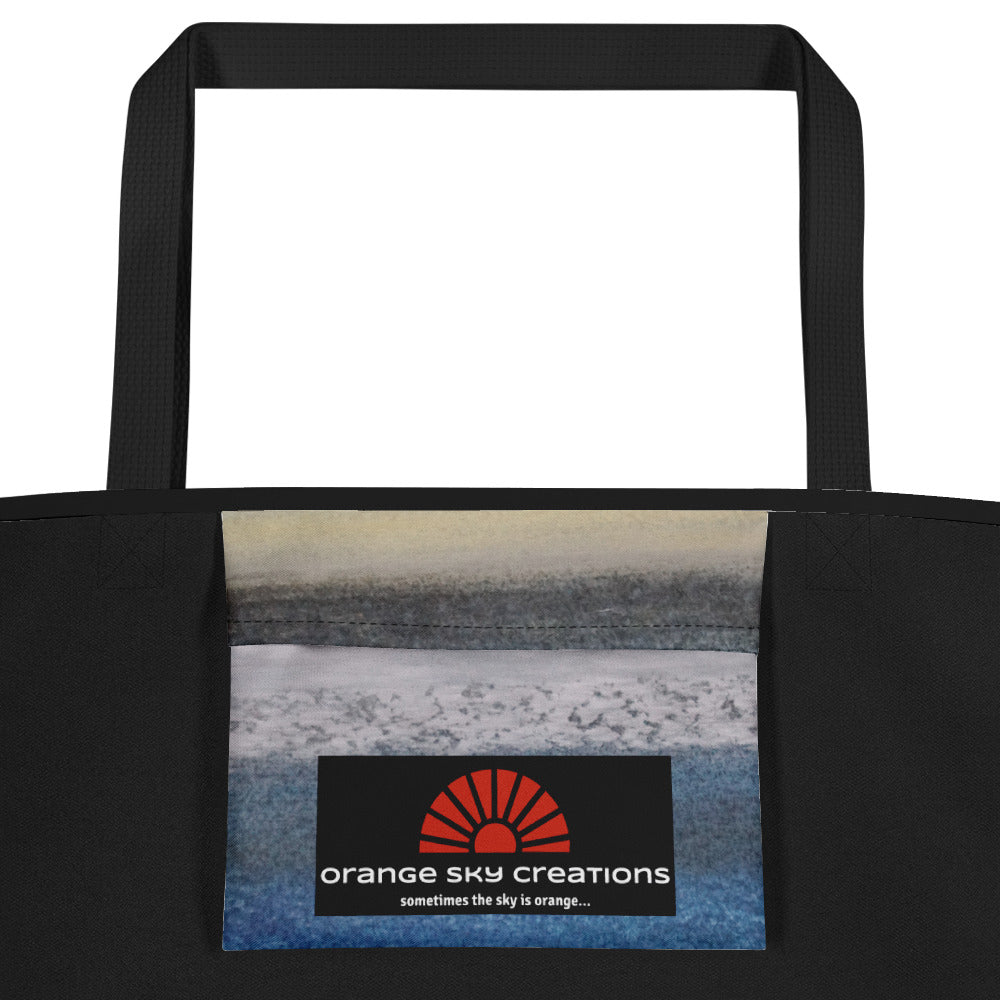Yoga with Brett (blue on black) Large Tote Bag