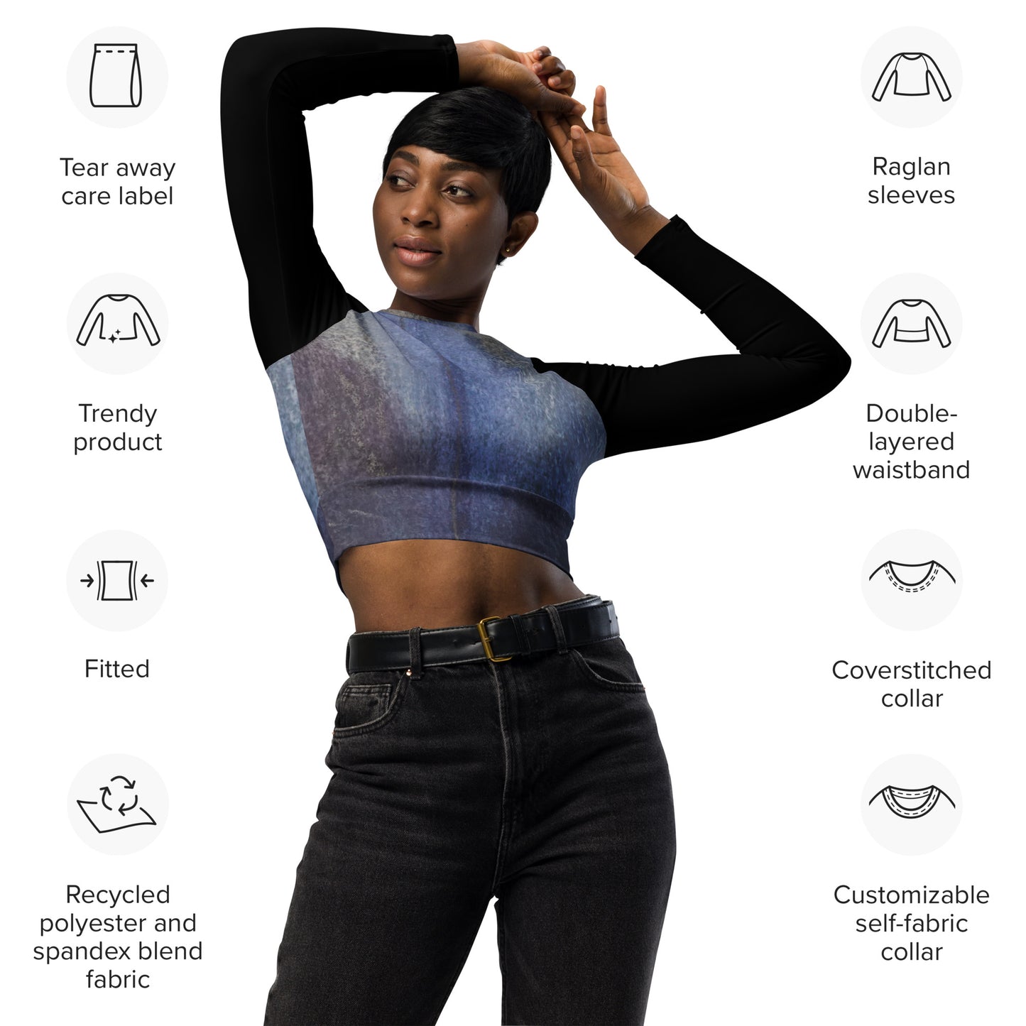 Through the Fog ~ Recycled long-sleeve crop top