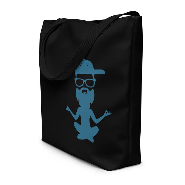 Yoga with Brett (blue on black) Large Tote Bag