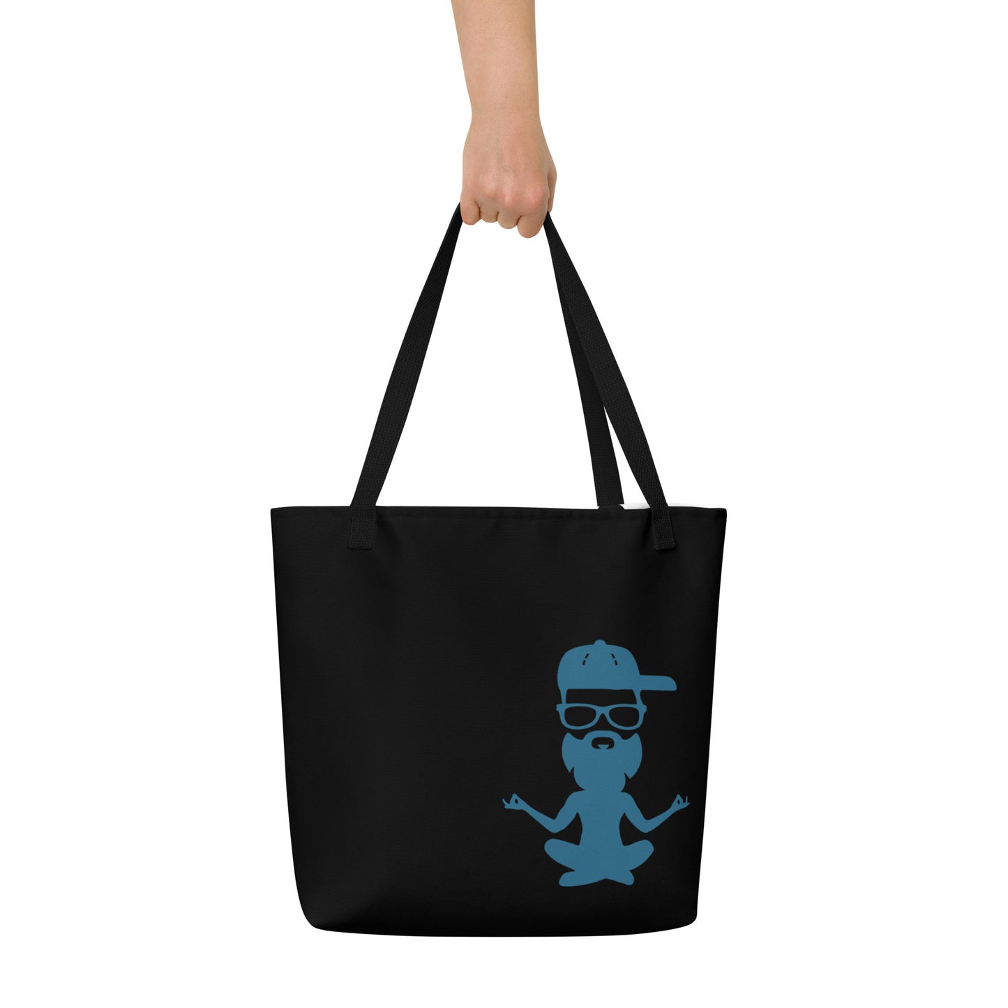 Yoga with Brett (blue on black) Large Tote Bag