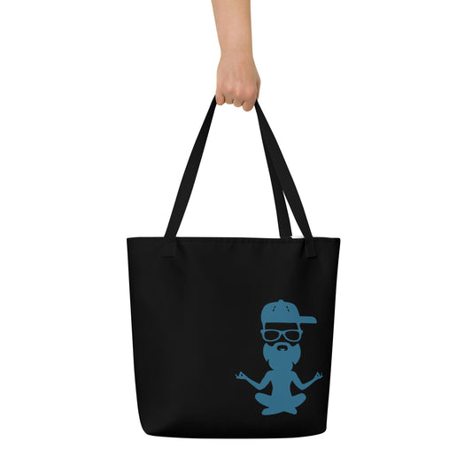 Yoga with Brett (blue on black) Large Tote Bag